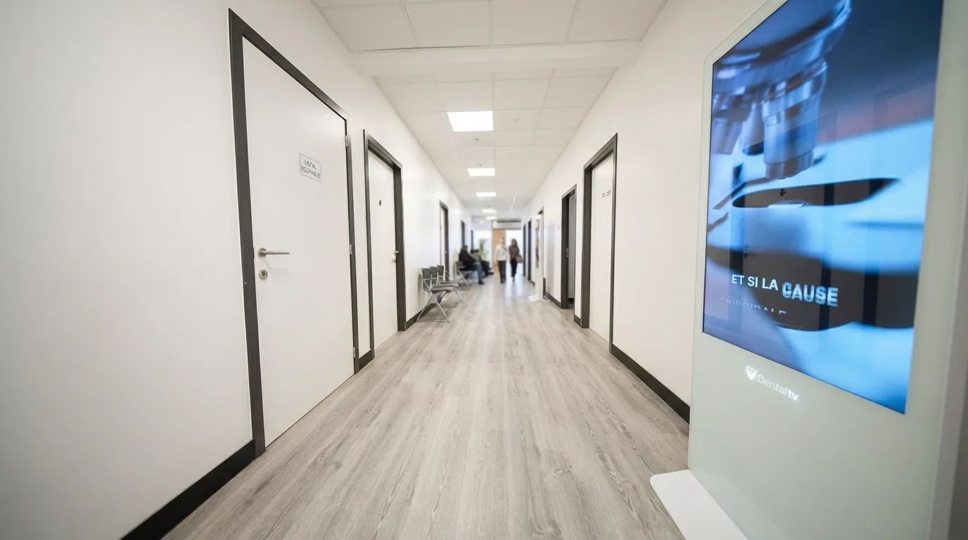 Couloir et salles de soins du cabinet White & Care à Anderlecht